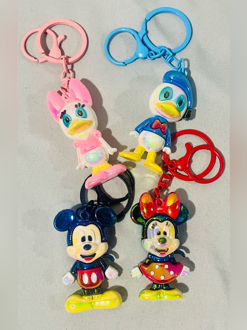 Kids Character Keychain Set - Pink, Blue, Red, Black, Yellow